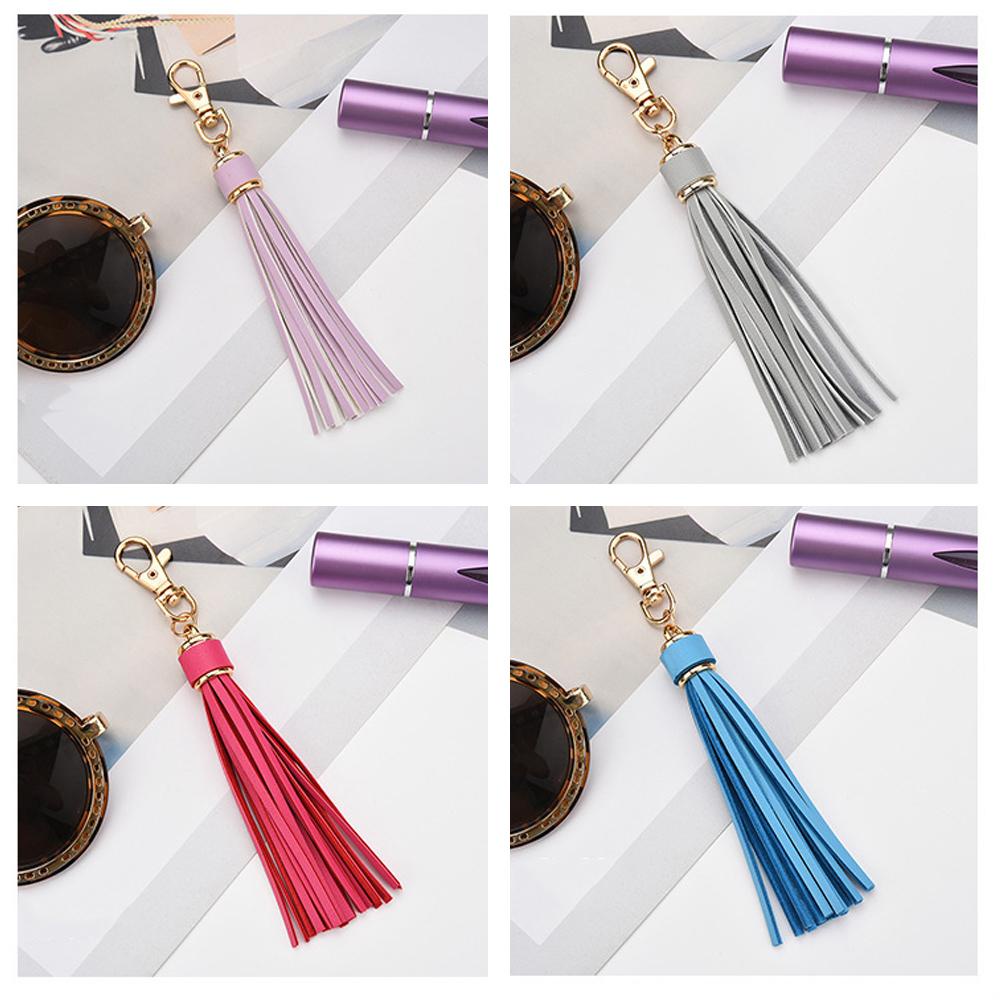 JUNE Móc Chìa Khóa Bằng Da Pu Phối Tua Rua Xinh Xắn Giá Đỡ
