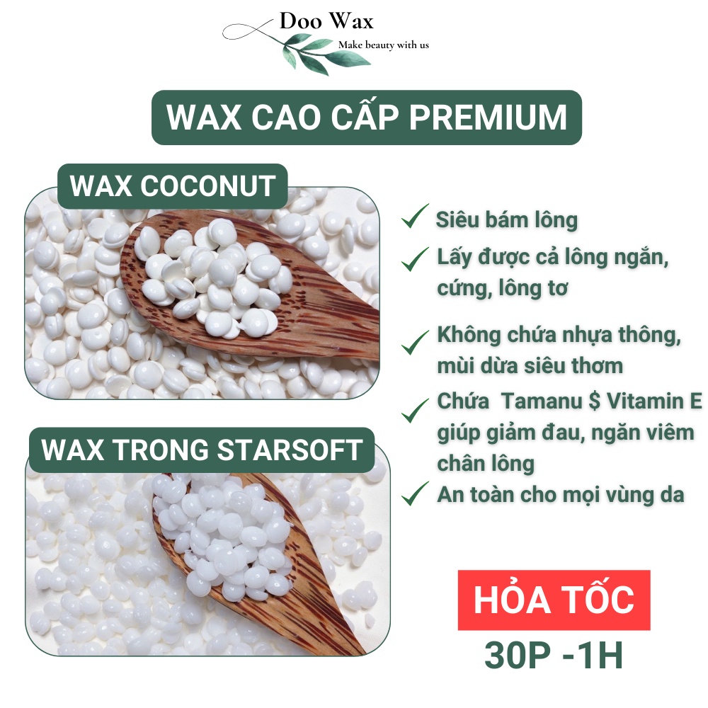 Sáp wax lông nóng Doowax cao cấp Coconut siêu bám lông tặng kèm que gỗ to 15 x2cm