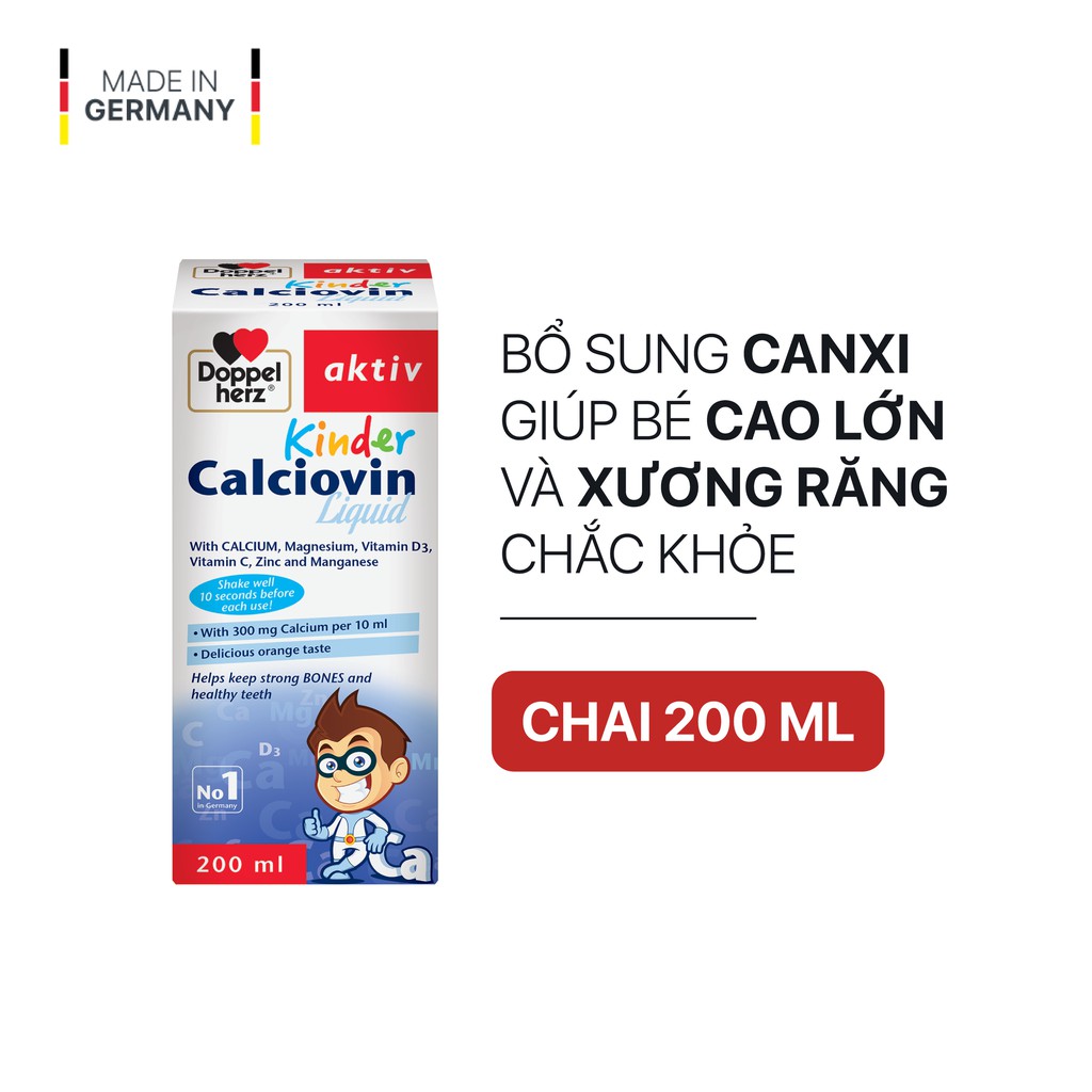 [TPCN Nhập Khẩu] Siro bổ sung Canxi hữu cơ dành cho bé Doppelherz Aktiv Kinder Calciovin Liquid (Chai 200ml)