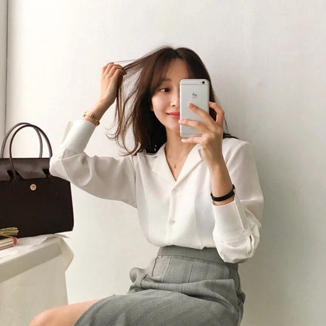 Áo sơ mi cổ vest kiểu ulzzang form rộng mềm mát màu trắng, đen