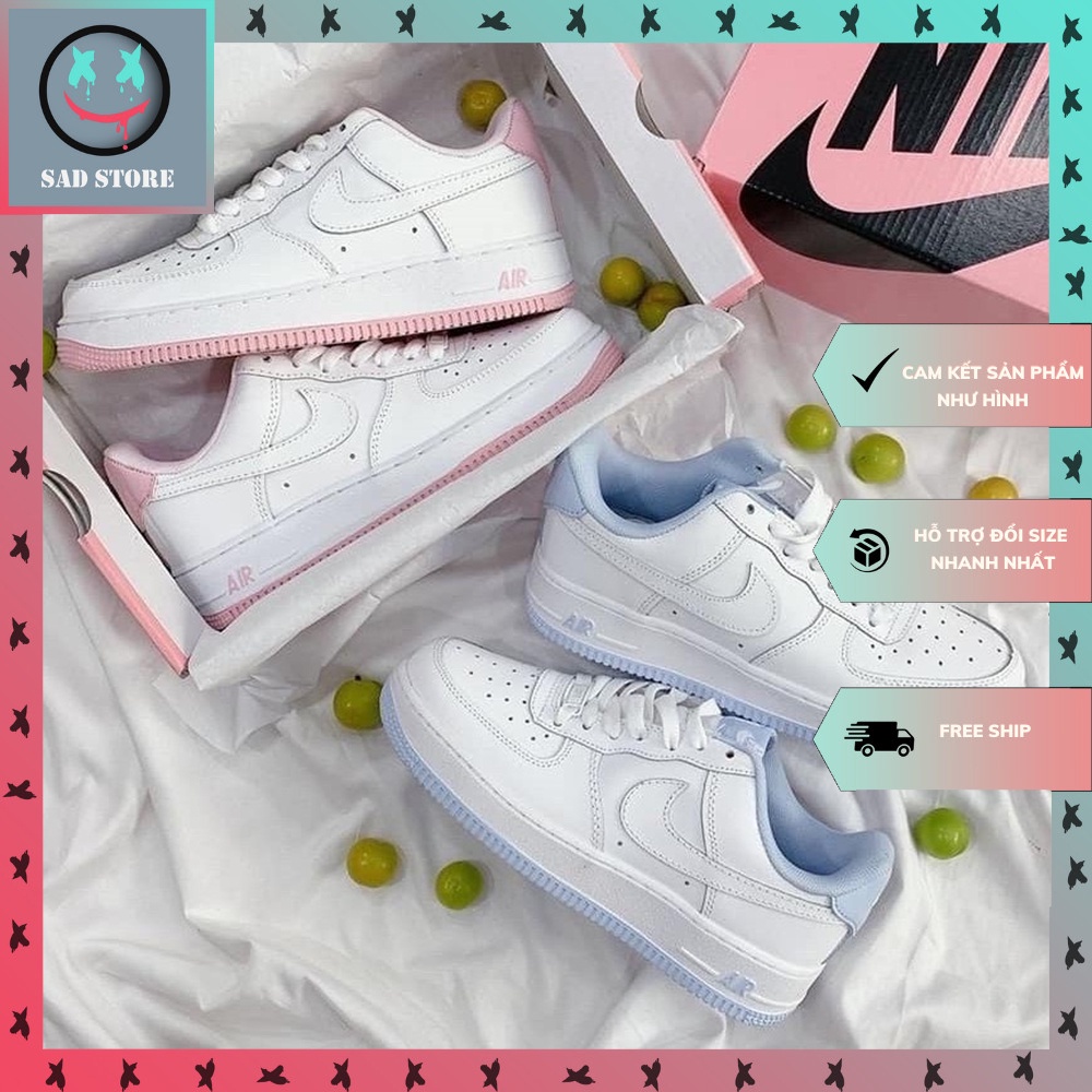 Giày_Nike AF1 Nữ, Giày_Nike Air Force 1 Đế Xanh Đế Hồng Full Box + Bill Free Ship Toàn Quốc