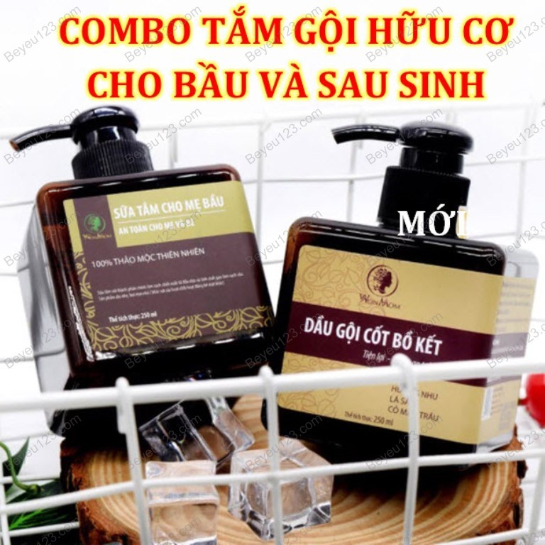 COMBO Tắm gội hữu cơ cho Bầu và sau sinh Wonmom (1 Sữa tắm + 1 Dầu gội cốt bồ kết) (Sản xuất tại Việt Nam)