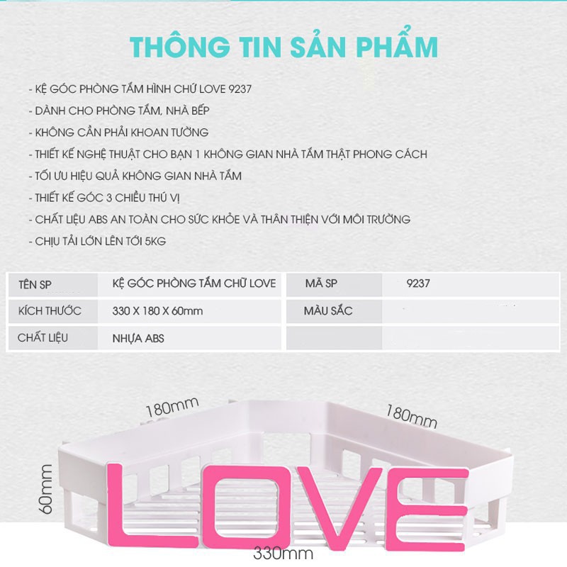 Kệ góc trang trí, Kệ để đồ tam giác dính tường siêu chắc chữ Love độc đáo