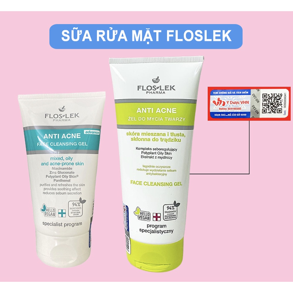 Mẫu mới nhất Floslek Sữa Rửa Mặt Cho Da Dầu Mụn Anti Acne 125ML | Unknown Beauty
