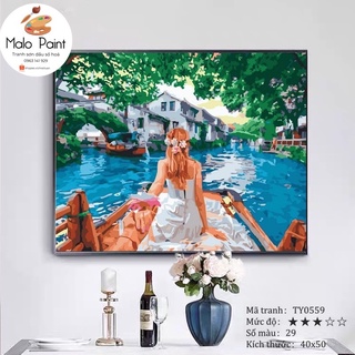 Tranh sơn dầu số hoá tự tô màu Bộ Sưu Tập Nắm Tay Em Đi Khắp Thế Gian  Phong Cảnh Trấn Cổ Sông Nước Giang Nam