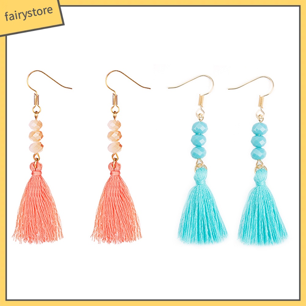 Bông tai tua rua đính hạt nhựa phong cách boho