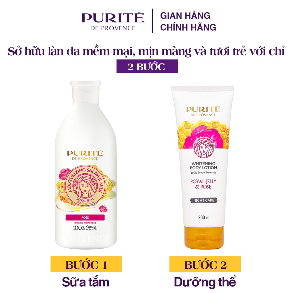 Sữa Tắm Purite Dưỡng Ẩm Sữa Ong chúa & Hoa Hồng 500ml | BigBuy360 - bigbuy360.vn