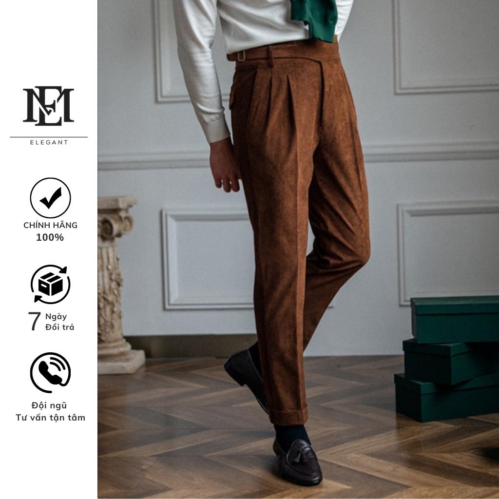 Quần tây nam ELEGANT Chilu vải nhung tăm khuy cài đặc biệt chuẩn phong các quý ông lịch lãm