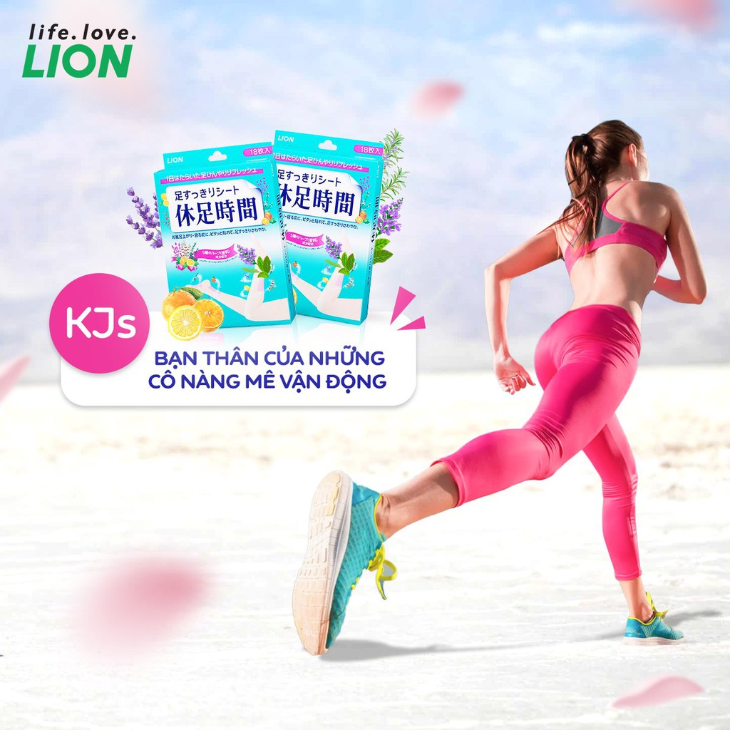 Miếng dán lạnh thảo mộc massage thư giãn chân Lion Kyusoku Jikan Cool Fresh Nhật Bản