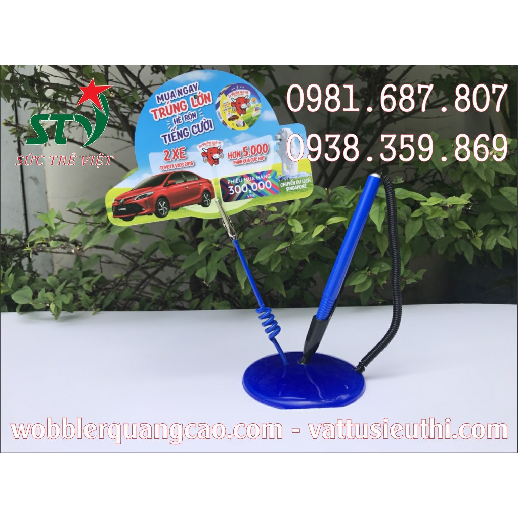 COMBO 10 Wobbler để bàn có bút, wobbler để bàn có viết, wobbler để bàn quầy thu ngân, đế kẹp menu, wobbler đế nhựa