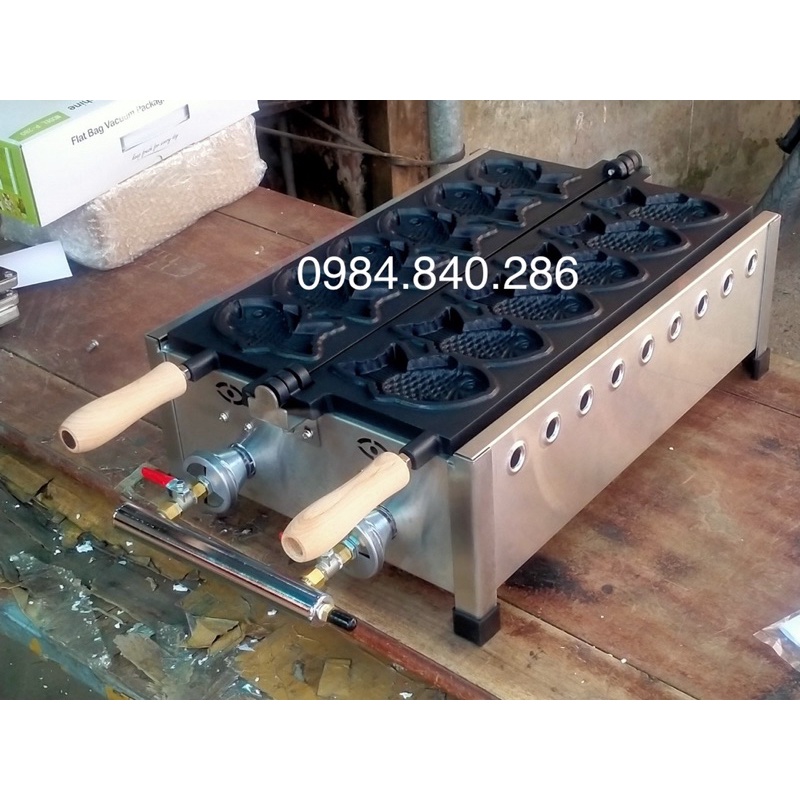 Máy làm bánh cá 6 con to, máy nướng bánh cá Taiyaki 6 con bằng gas