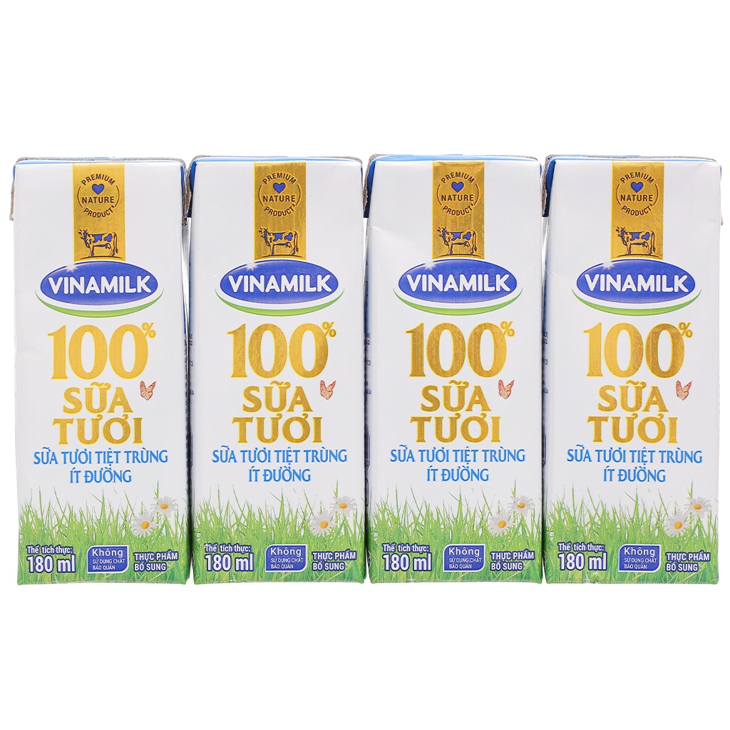 [Hoả Tốc TP Hà Nội] Thùng Sữa Tươi Tiệt Trùng 100% VINAMILK 180 ML Vị Đường, Ít Đường, Không Đường, Dâu, Sô (48 Hộp)