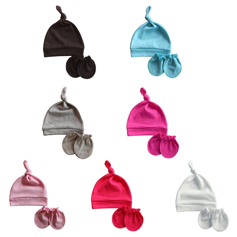 Set 2 Găng Tay Mũ Beanie Chống Trầy Cho Bé