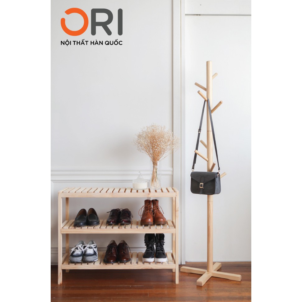 COMBO KỆ GỖ ĐA NĂNG 3 TẦNG - CÂY TREO ĐỒ KIỂU HÀN QUỐC - BENCH 3F SIZE M - STANDING HANGER - NATURAL