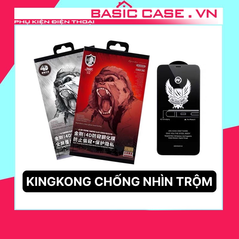 Kính cường lực iphone tự dán chống nhìn trộm kingkong 4D full màn 7plus/8plus/x/xsmax/11/12/13/14/15/pro/max/promax
