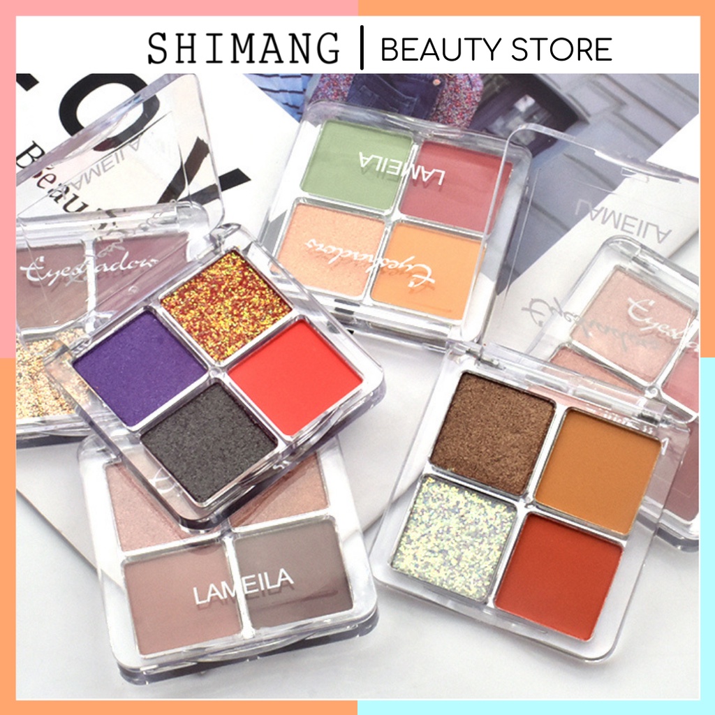 Phấn mắt 4 ô lameila chính hãng nội địa trung Eye Shadow nhũ lấp lánh LPM2