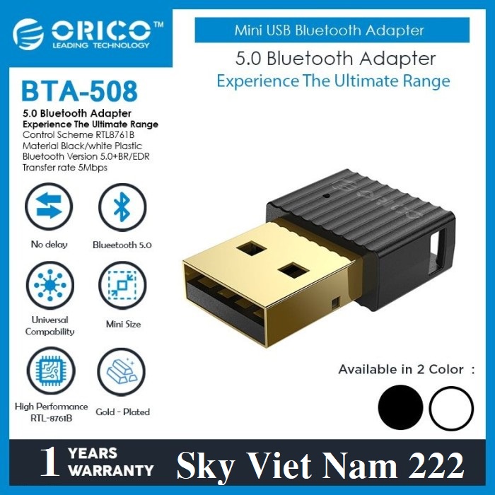 USB Bluetooth 5.0 ORICO BTA-508 Chính Hãng - Hỗ trợ máy tính kết nối Bluetooth với các thiết bị khác