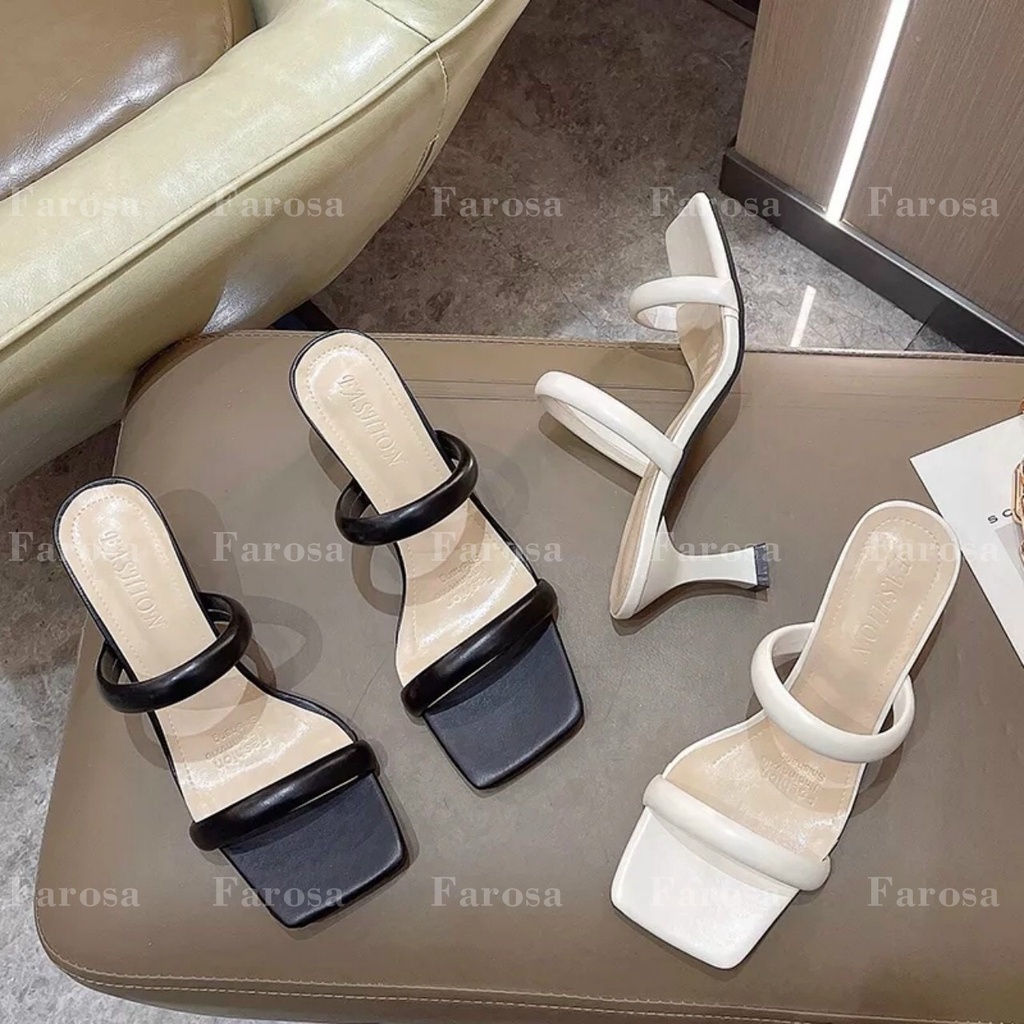 Dép guốc nữ hai quai ngang gót nhọn 7cm lên chân sang chảnh