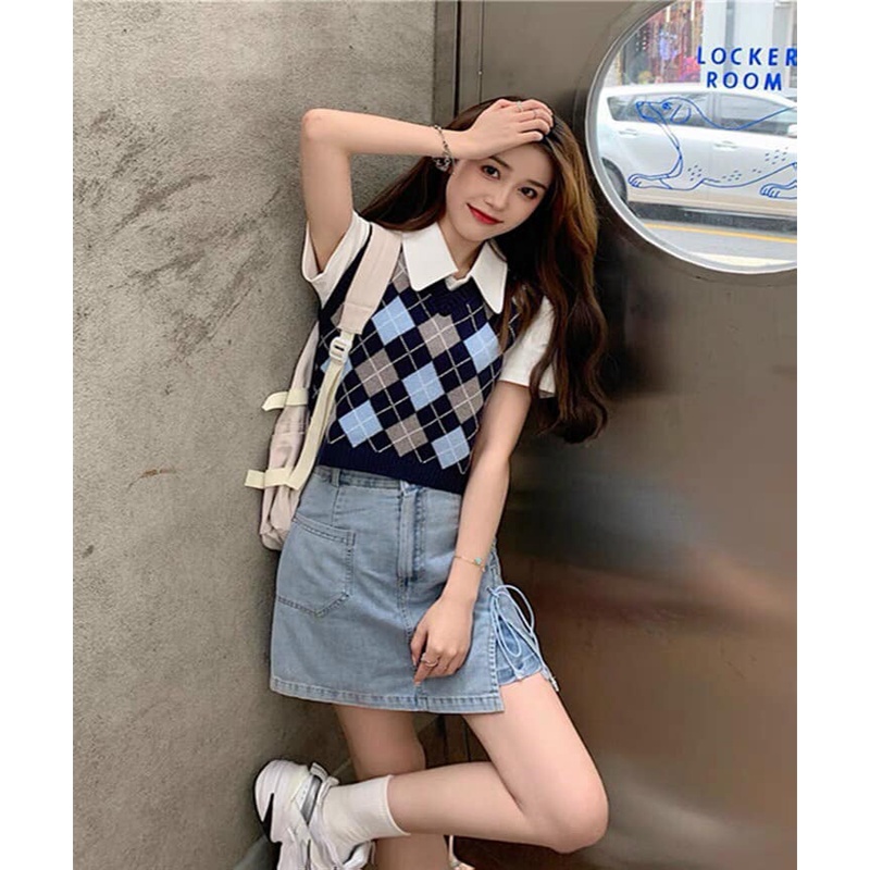 Áo gile len croptop nữ body ulzzang họa tiết zigzag , Áo nữ khoác thu đông (ảnh thật/video) | BigBuy360 - bigbuy360.vn