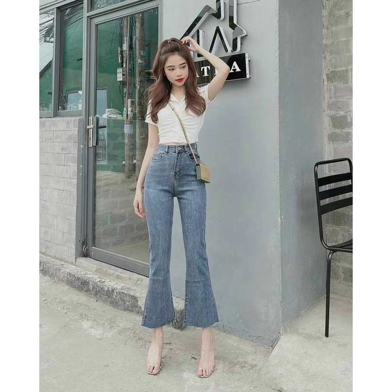 quần jeans nữ ống loe quần bò loe ống bass phom lỡ 88cm lai cắt chất co dãn mềm mại không ra màu