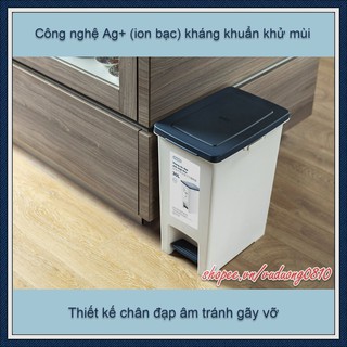 Thùng rác đạp chữ nhật cao cấp Inochi 30L - ion Ag+ kháng khuẩn khử mùi