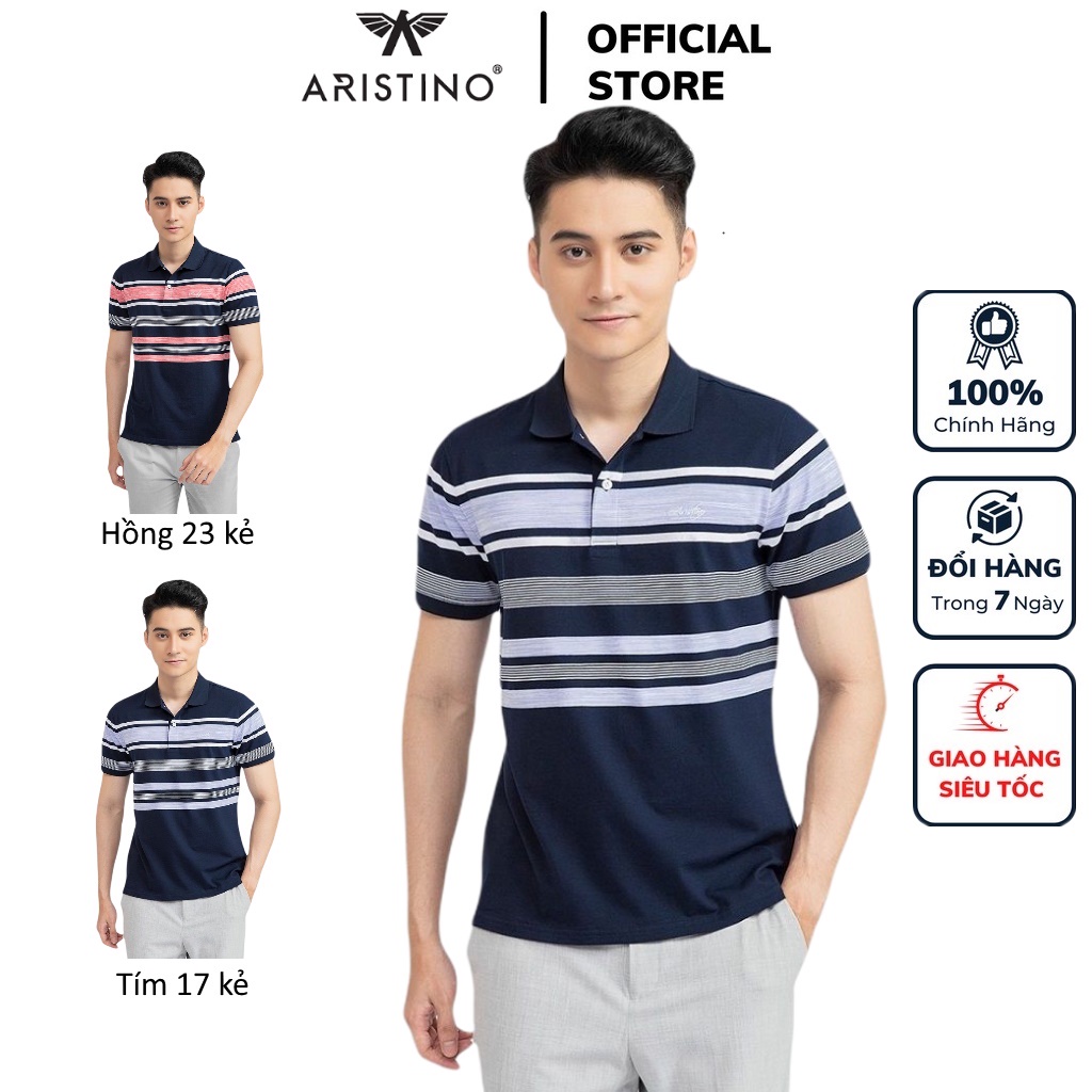 Áo thun polo nam Aristino APS006S1 phông có cổ bẻ dáng regular suông vừa phối màu kẻ ngang vải Cotton cao cấp mềm mại