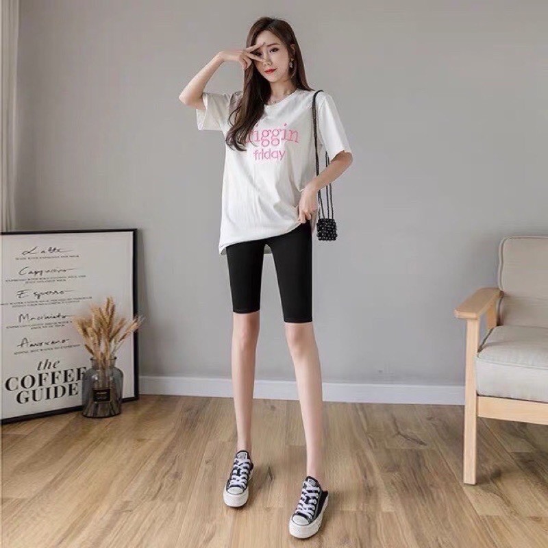 Quần thun lửng ngố ôm body màu đen trơn