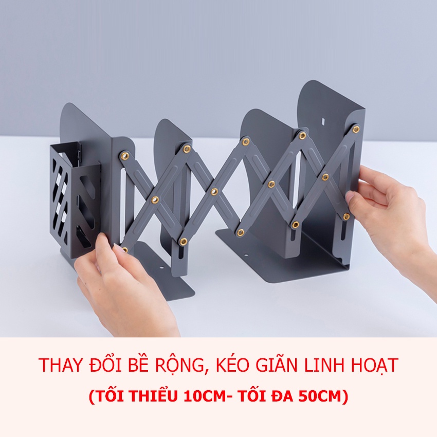 Kệ chặn sách để bàn co giãn giá chặn sách kim loại 3 ngăn kèm hộp bút ZM BKD312