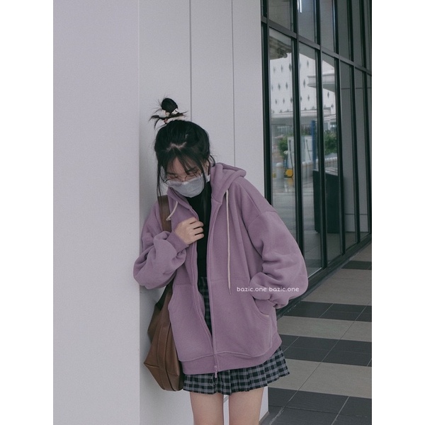 Áo zipped hoodie nỉ bông, áo khoác nỉ bông mũ rộng Bazic one | BigBuy360 - bigbuy360.vn