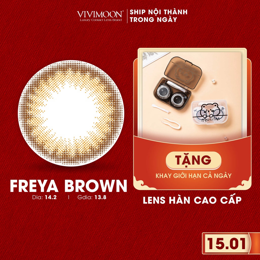 Lens Cận Hàn Quốc Màu Nâu Sáng Tự nhiên - Kính Áp Tròng VIVIMOON Freya Brown 14.0mm