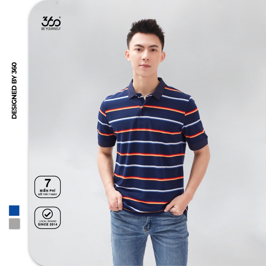 Áo polo nam kẻ ngang thương hiệu 360 BOUTIQUE chất vải cao cấp chống dão - POKTK307