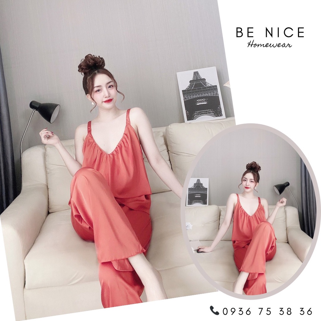 Bộ hai dây tầng cổ V trơn màu cho nàng nhà Be Nice Homewear