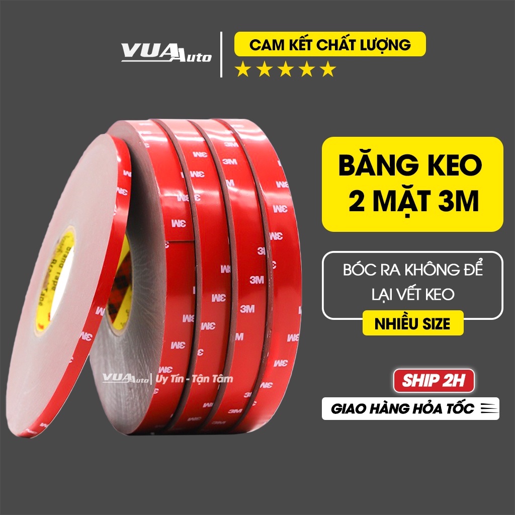 Băng dính 2 mặt 3M băng keo siêu dính VuaAuto dán bóc ra không để lại vết tiện lợi dán tường vật dụng xe ô tô nhà cửa