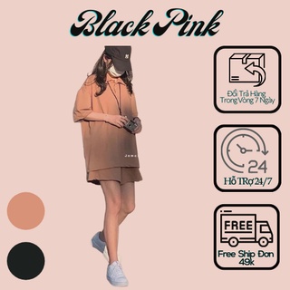 [ Có Ảnh Thật Tự Chụp] Bộ Quần Đùi Áo Polo Trơn Chất Su Xược Black Pink