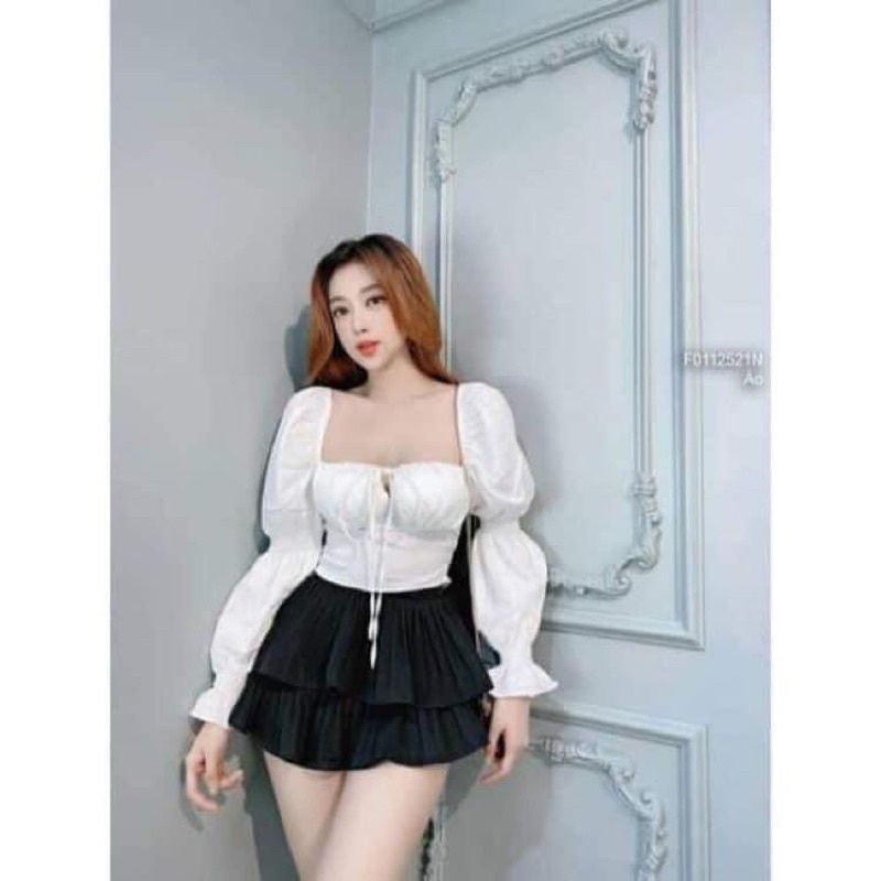 Áo cổ vuông tay phồng _ áo trễ vai trắng ❤️
