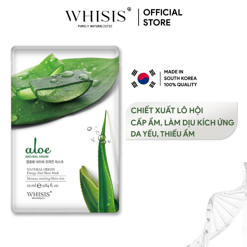 Mặt Nạ Dưỡng Da Lô Hội WHISIS Nature Origin Energy Aloe Sheet Mask Cấp Ẩm Dưỡng Trắng Da 25ml