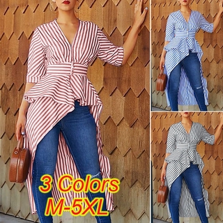 Áo nữ tay lửng cổ chữ v kẻ sọc thời trang