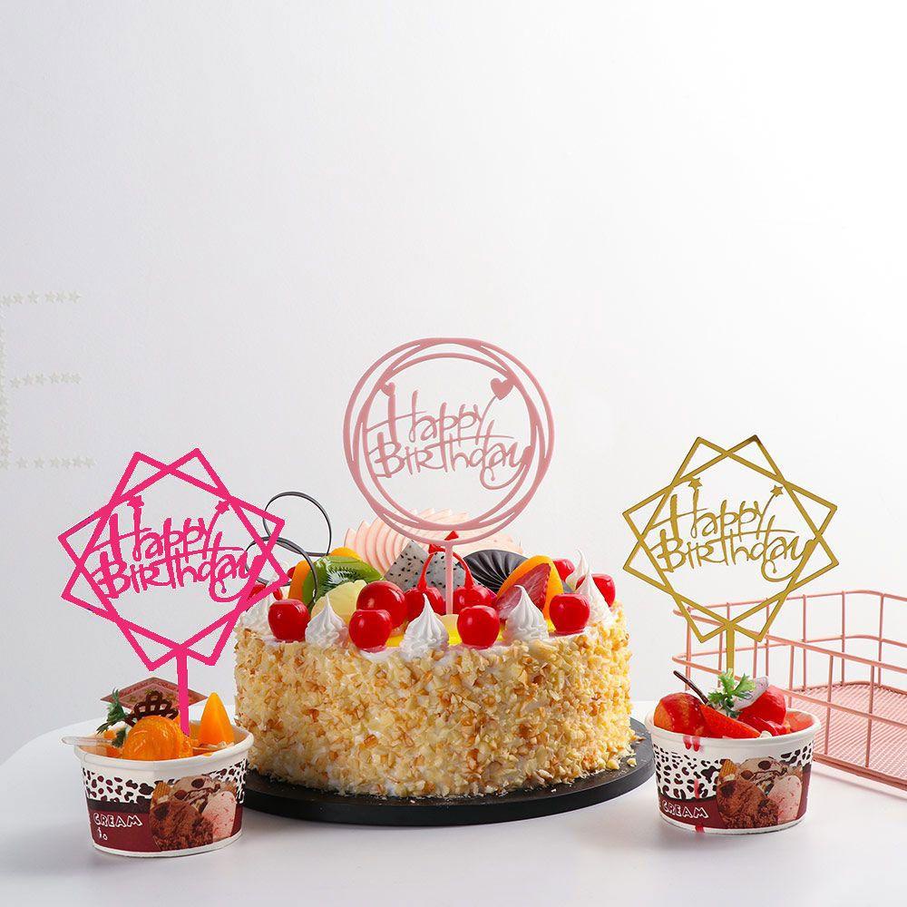 Set 10 Topper Trang Trí Bánh Kem Chữ Happy Birthday Bằng Acrylic Hai Mặt