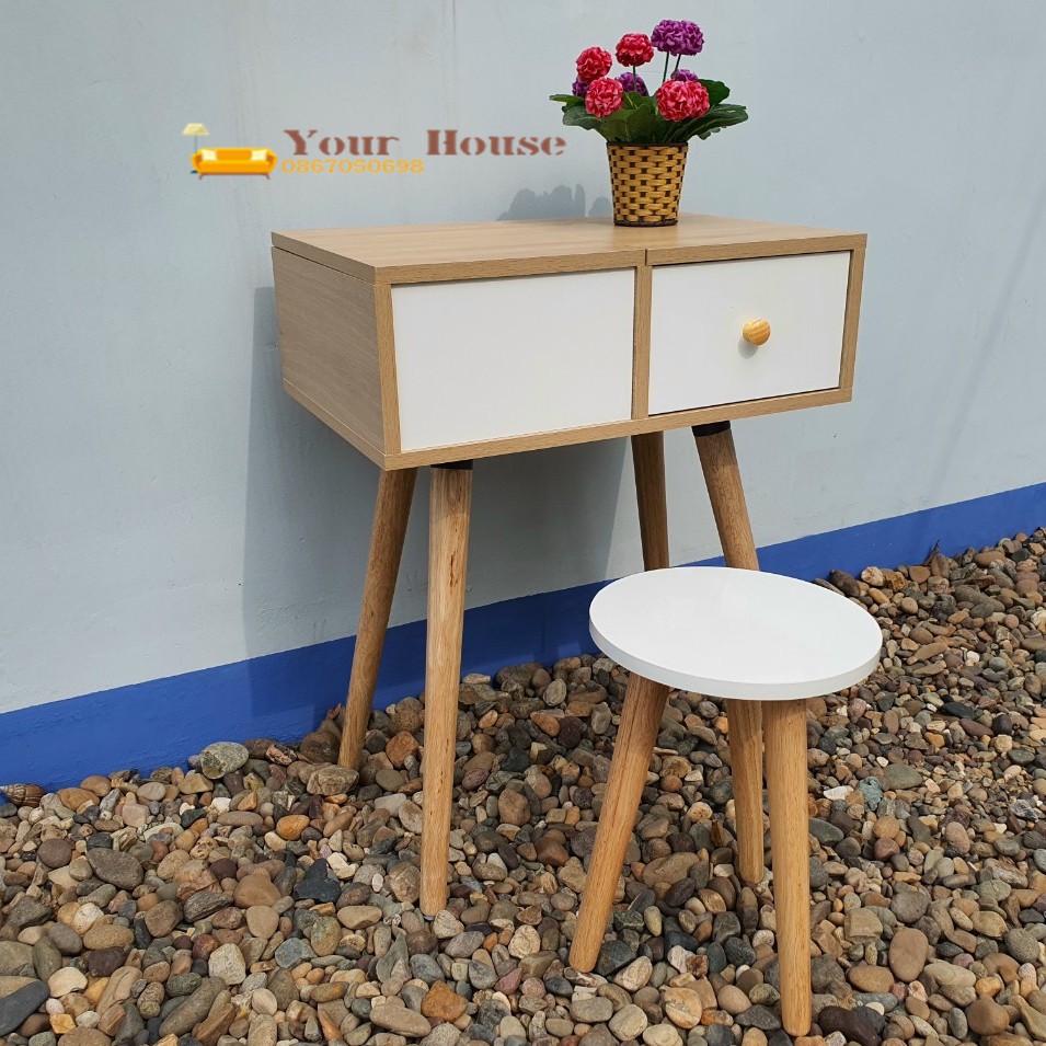 Ghế Ngồi Trang Điểm YOUR HOUSE Mặt MDF Chân Gỗ Cao Su Tiện Tròn