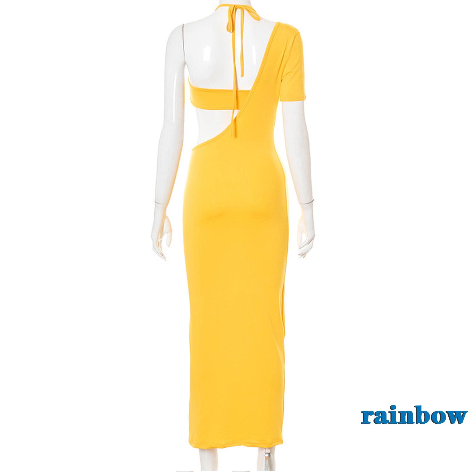 Đầm Maxi Nữ Ngắn Tay Cổ Tròn Khoét Lỗ Màu Cầu Vồng | BigBuy360 - bigbuy360.vn