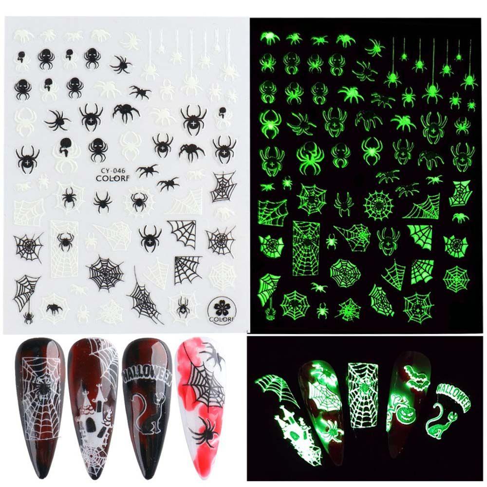 Miếng Dán Móng Dạ Quang Họa Tiết Bộ Xương / Dơi / Bí Ngô Phong Cách Halloween Thời Trang
