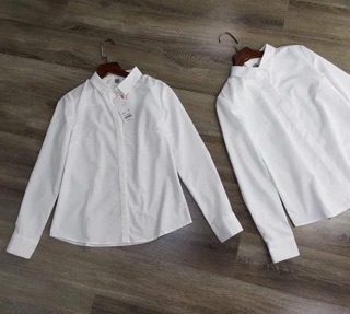 Áo sơ mi trắng uni cổ bẻ dài tay b80