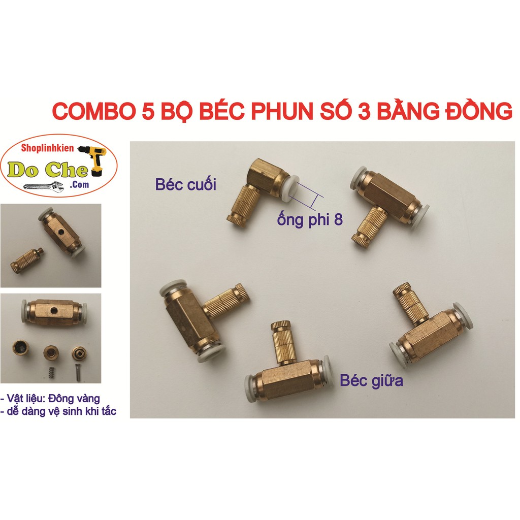 Bộ 5 Béc phun sương bằng đồng chất lượng cao số 3 dùng cho máy phun sương làm mát ,tưới lan. tưới hoa,tưới rau