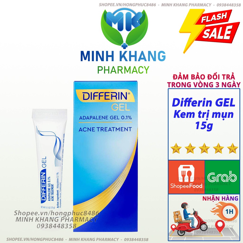 Kem mụn Diferin Adapalene Gel 0.1% Acne Treatment 15g [HÀNG CHUẨN]