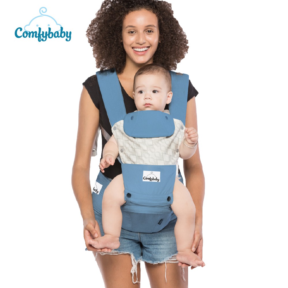 Địu ngồi trẻ em cao cấp Air mesh - siêu mềm thoáng khí 4 tư thế Comfybaby HC003 cho bé từ sơ sinh trở lên có mũ đỡ đầu