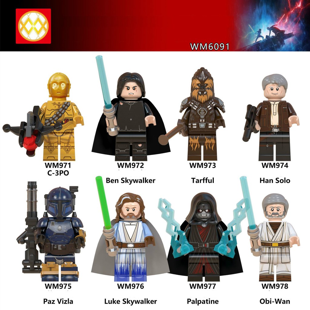 Star War Minifigures Các Mẫu Nhân Vật C-3PO Ben Skywalker Tarfful Han Solo Paz Vizla Luke Obi-wan Palpatine WM6091