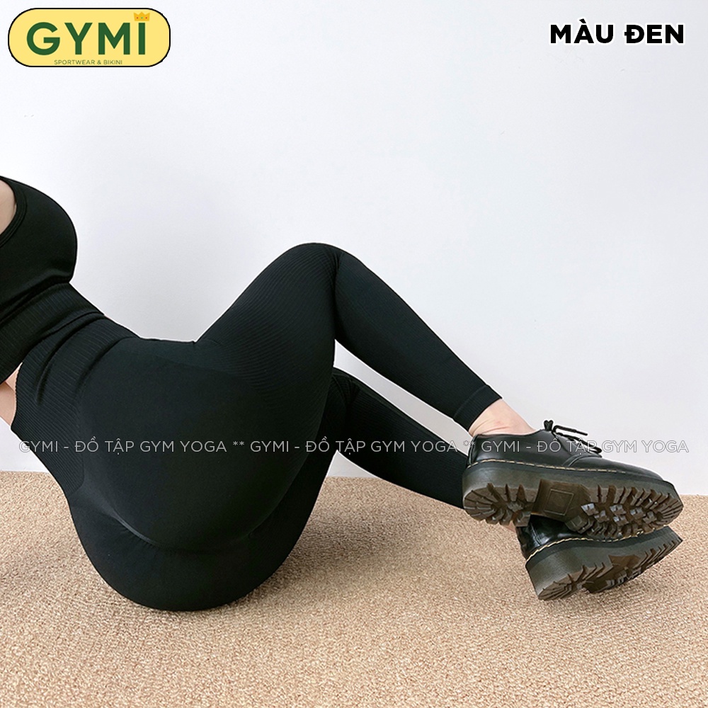 Quần tập gym yoga nữ chun mông GYMI QD50 dáng legging thể thao cạp cao chất dệt kim co giãn nâng mông eo thon