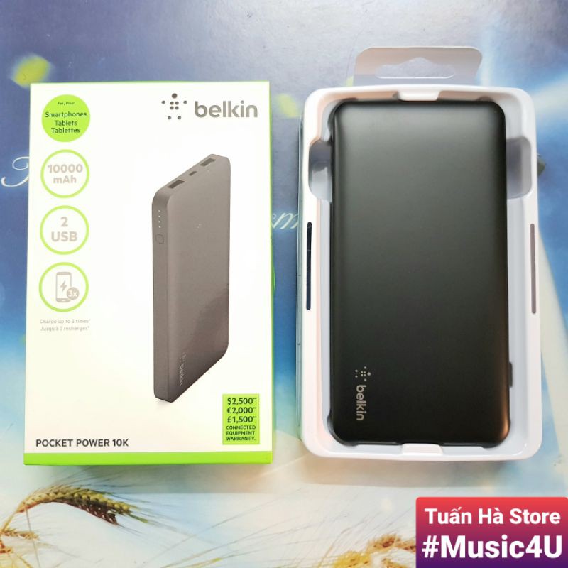 Sạc pin dự phòng Belkin Pocket Power 10000mAh - F7U020BT, chuẩn MFI [Music4U]