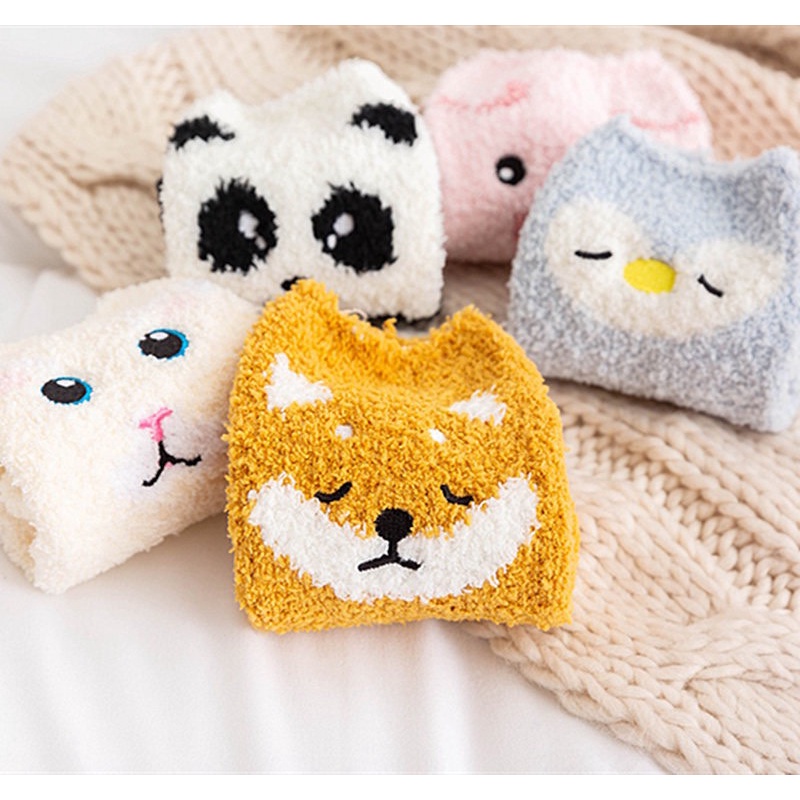 TLB09 Tất len bông tất lông cừu hình thú heo cáo chim cánh cụt panda gấu trúc xinh xinh