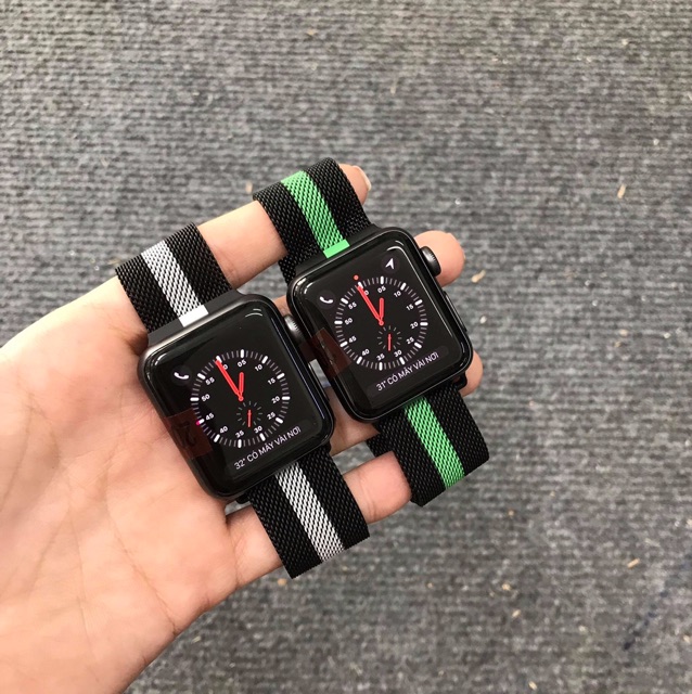 Dây thép milanese phối sọc dành cho Apple watch series 1.2.3.4